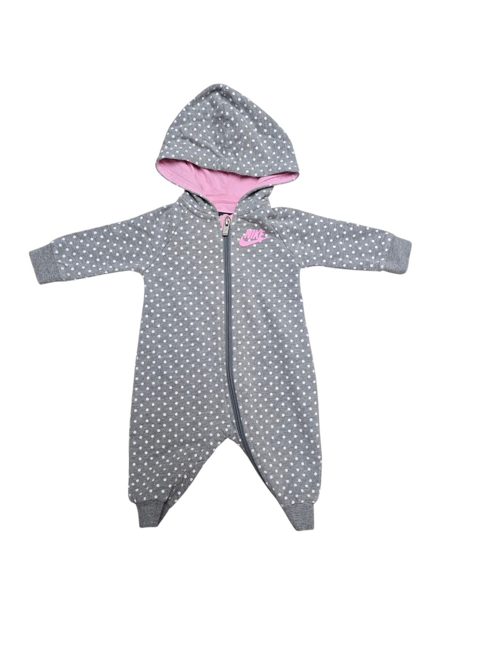 Nike Baby Girls' Gray Polka Dot Hooded One-Piece Romper Size 3M